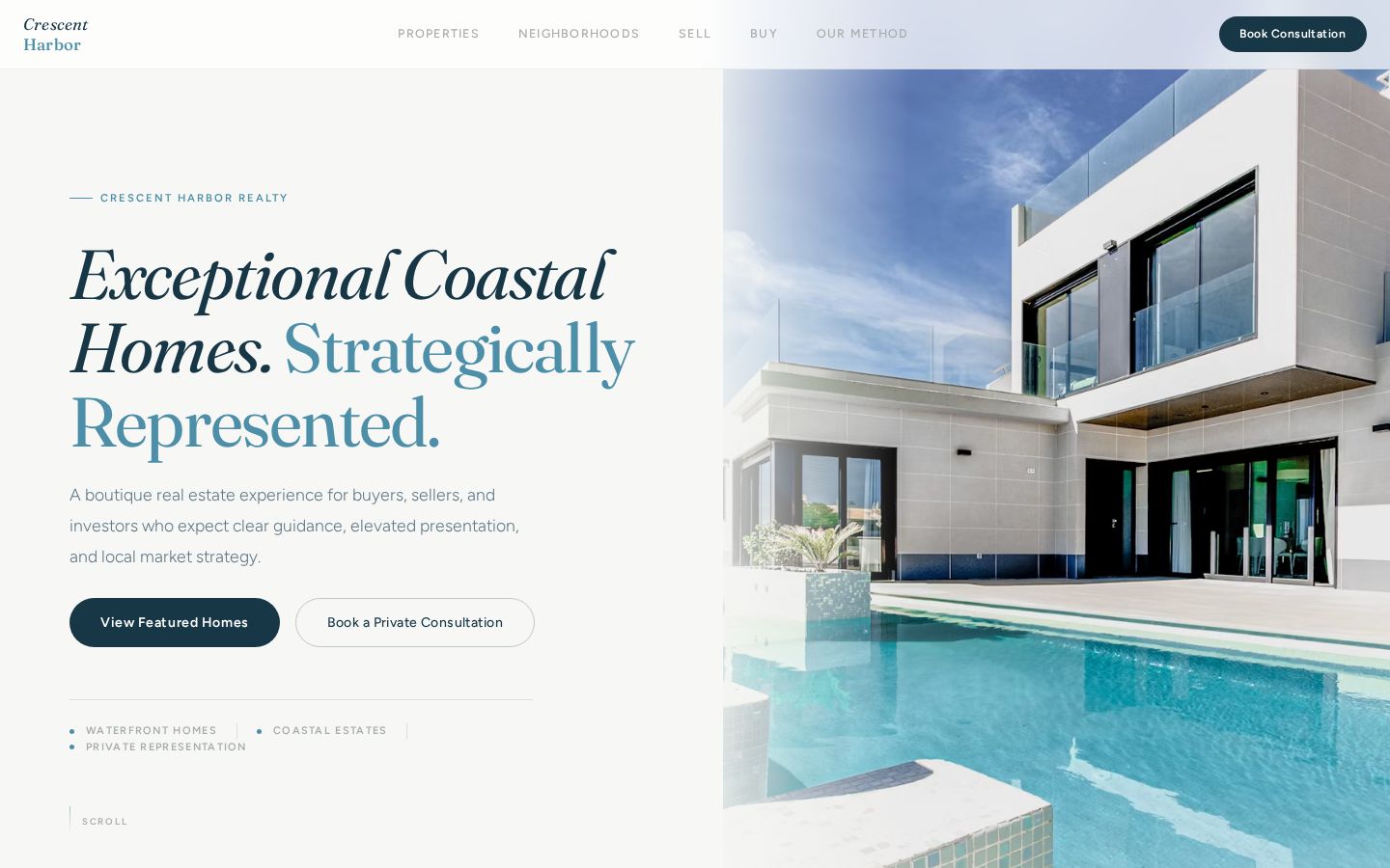 Crescent Harbor Realty coastal real estate website demo by New Level Design Studio