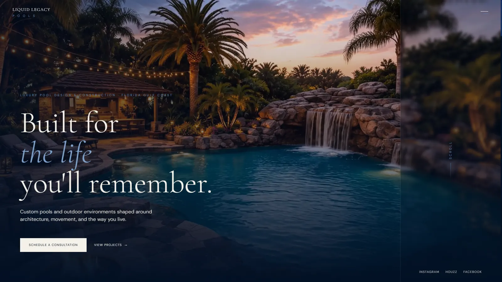 Liquid Legacy Pools luxury pool design and construction website concept