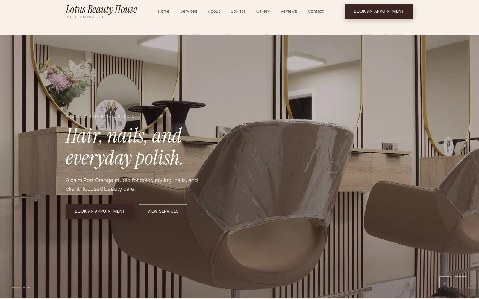 Lotus Beauty House hair and nail salon website concept