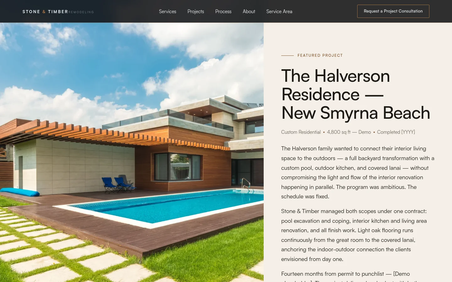 Stone & Timber Remodeling — editorial featured project section