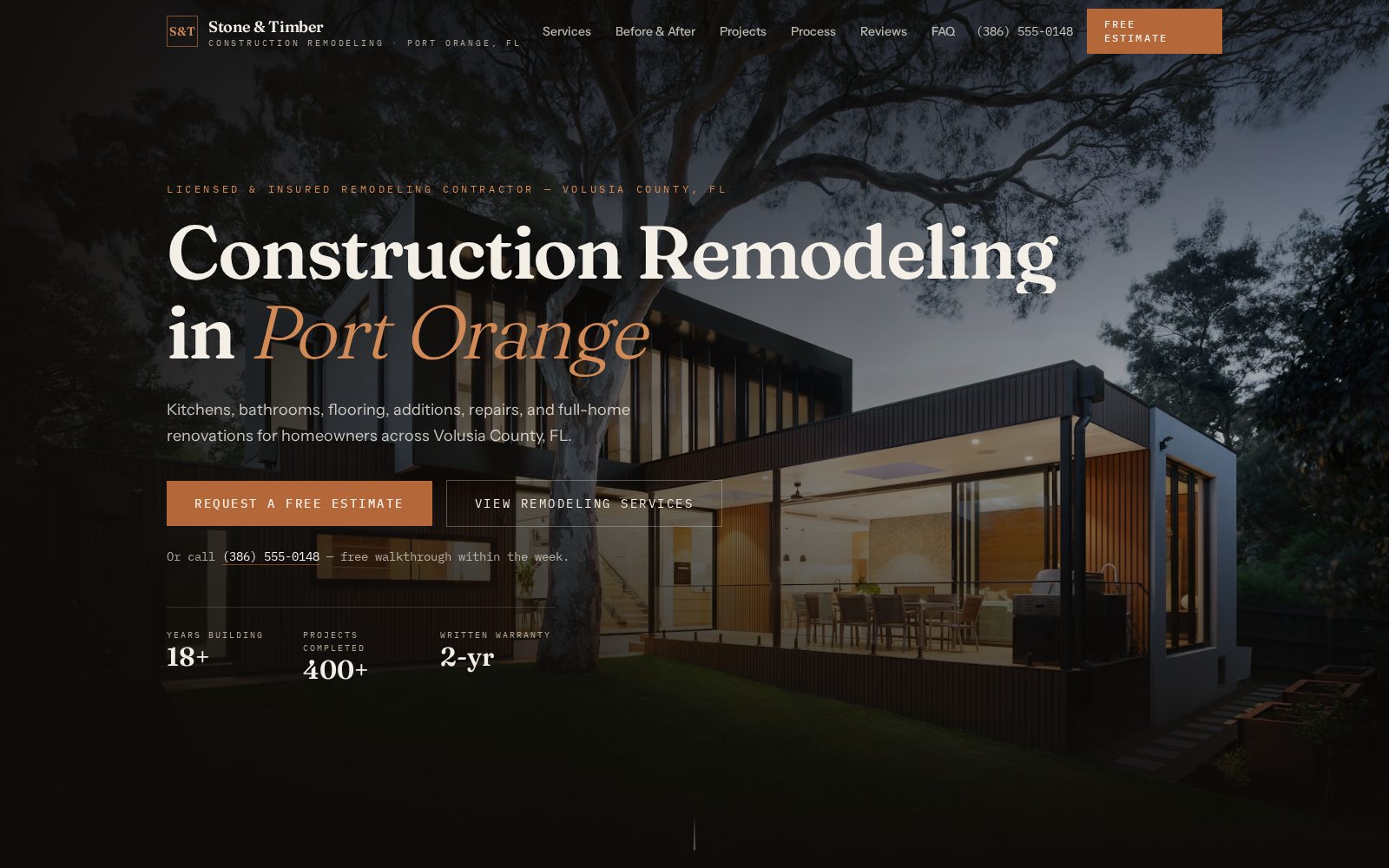 Stone & Timber Remodeling construction remodeling website concept